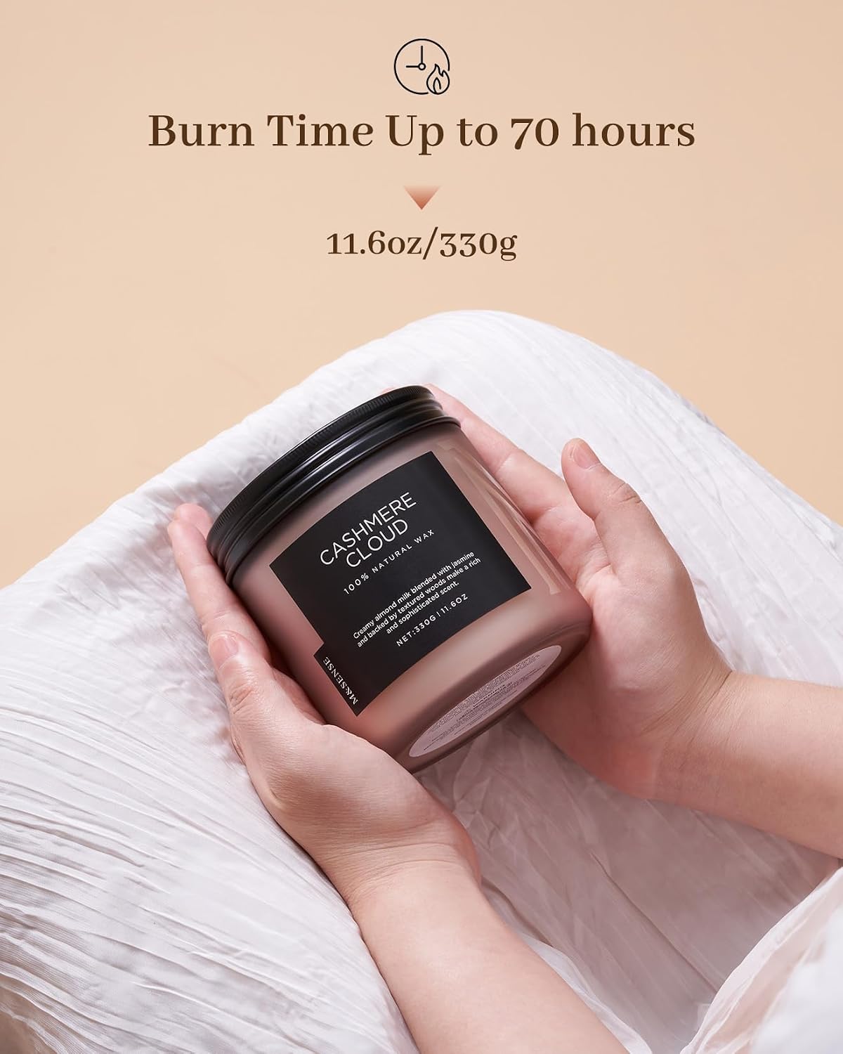 M&SENSE Cashmere Vanilla Scented Candle, 11.6oz Non Toxic Soy Wax 70 Hours Clean Burn Candle, 2 Wick Aromatherapy Gifts for Relaxing Stree Relief, Cozy Winter Home Decor