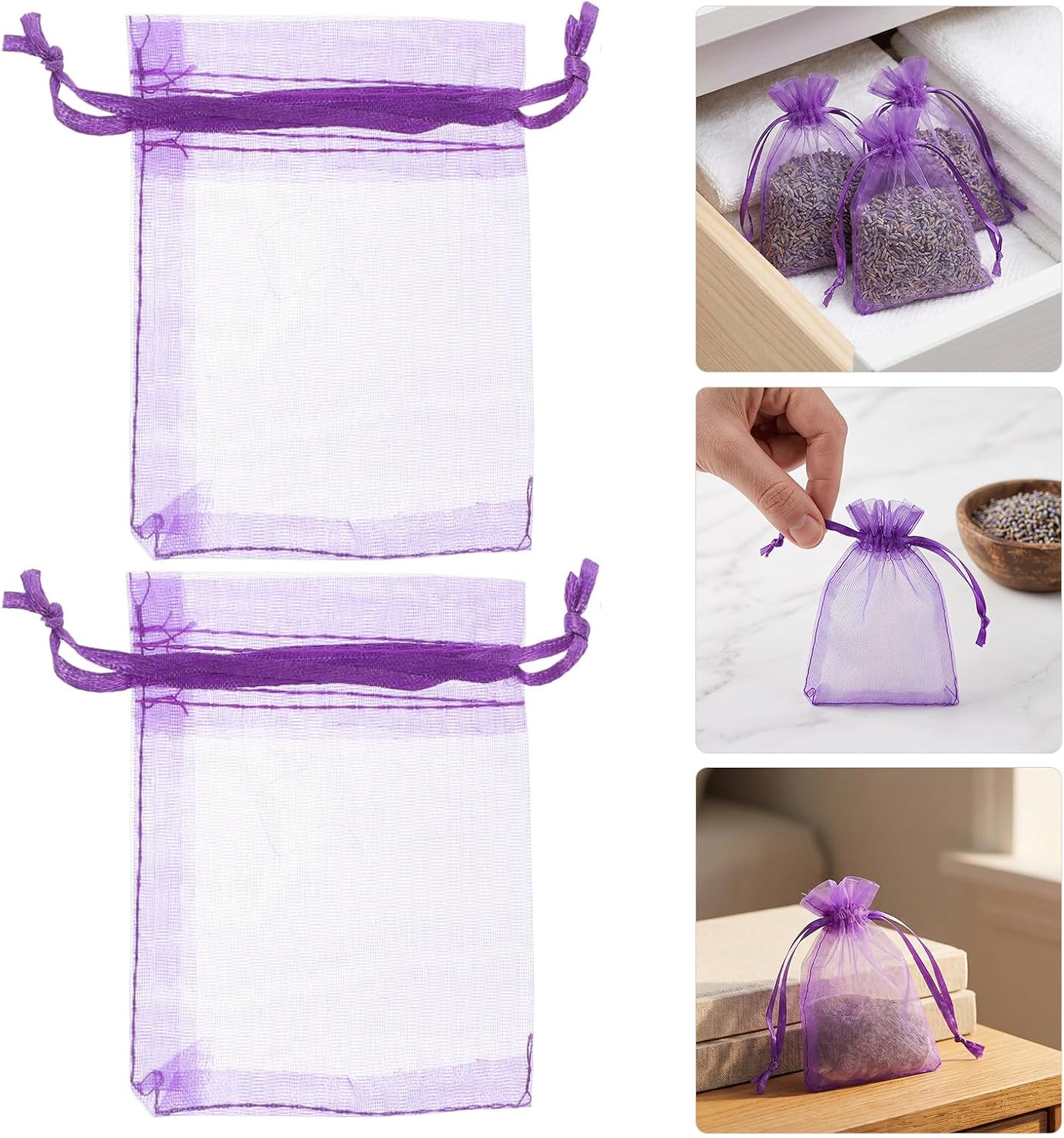 Beaupretty 20pcs Lavender Scented Sachet Bags for Drawers and Bedrooms, Reusable Purple Organza Drawstring Pouches with Easy Open and Refill, Elegant Home Fragrance Cedar and Lavender Sachets