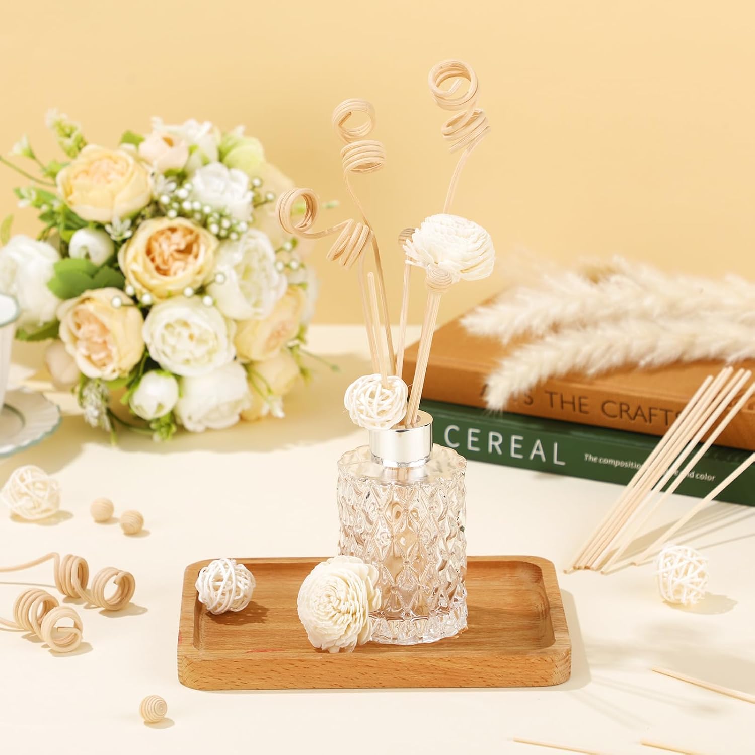 Loopeer 180 Pcs Reed Diffuser Sticks Set - Rattan Fragrance Diffuser and Flower Reed Sticks for Aromatherapy - Natural Volatile Replacement Refill Sticks for Aroma