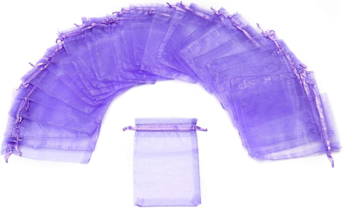 100Pcs Light Purple Organza Bags 3x4 Inch, Small Mesh Bags Drawstring Jewelry Gift Bag, Wedding Party Favor Candy Bag Lavender Sachet Pouches