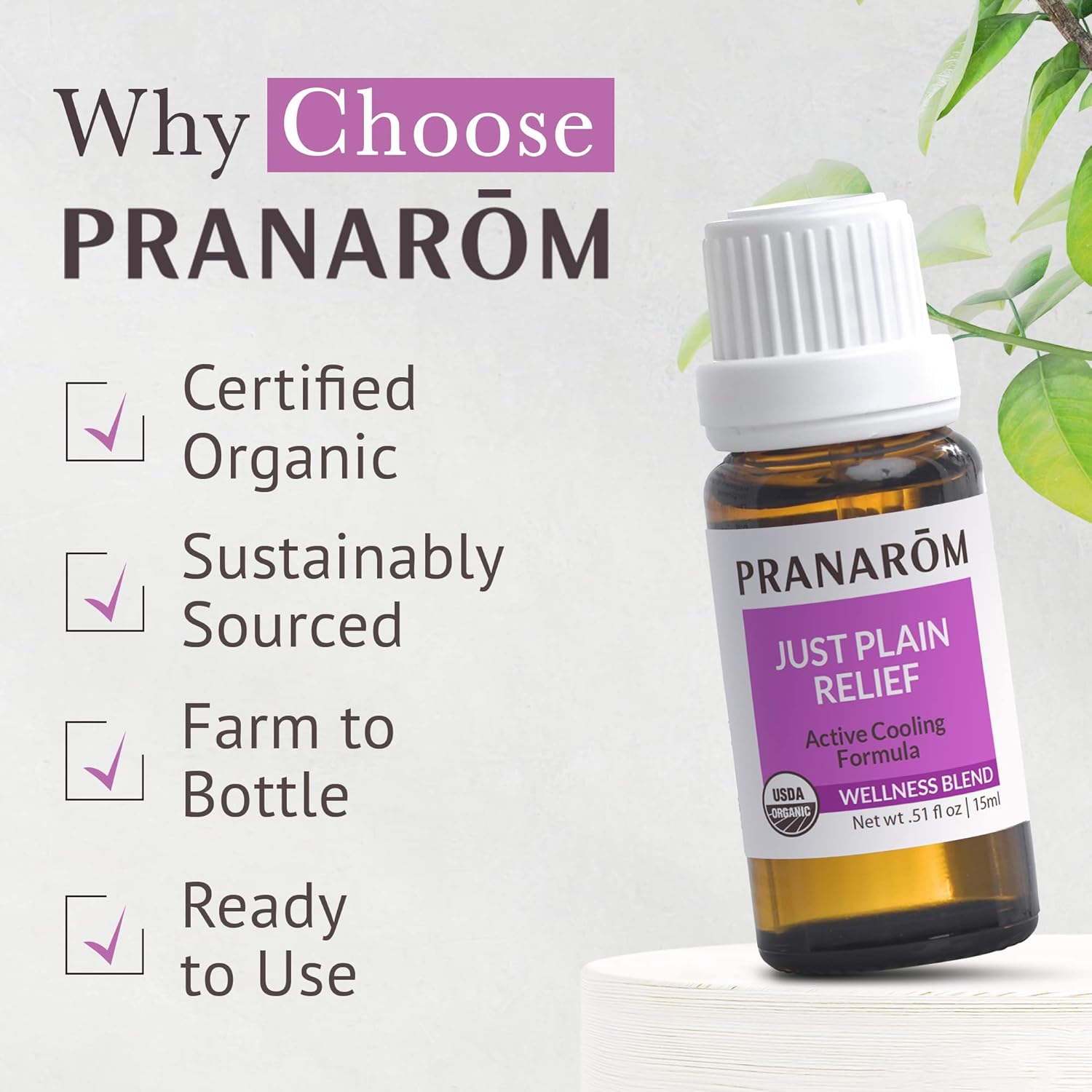 Pranarom - Just Plain Relief Organic Essential Oils for Aromatherapy, 15ml