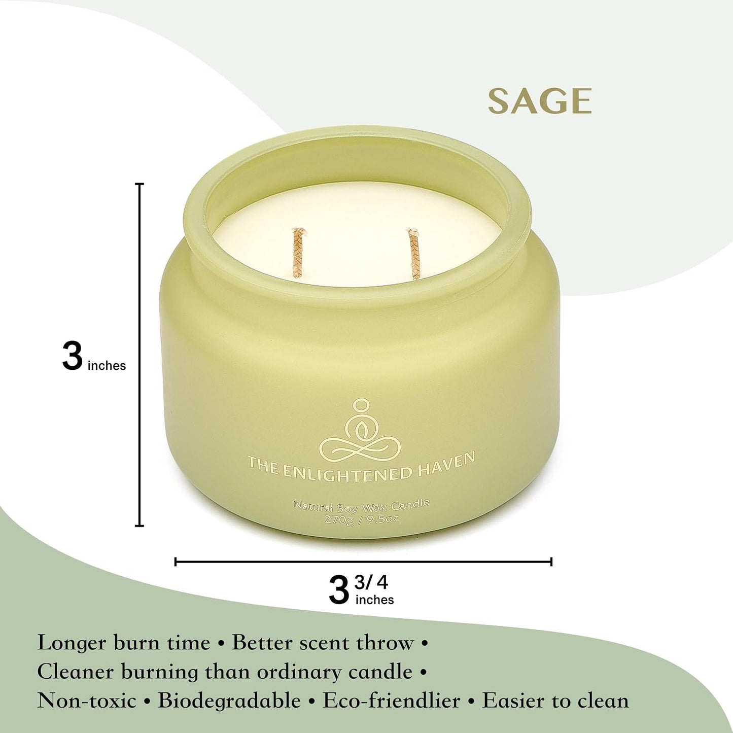 White Sage Meditation and Yoga Candle for Energy Clearing and Protection - 50 Hour Clean Burning Soy Wax - 2-Wick Spiritual Aromatherapy Smudge Candle with Guided Materials -9.5oz
