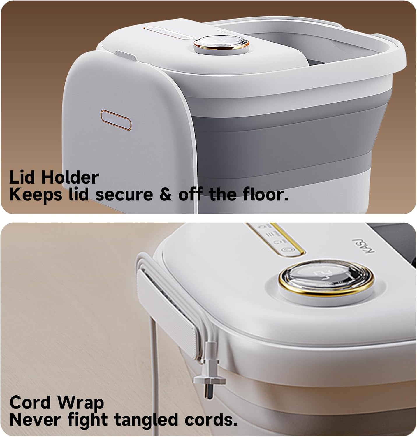 KASJ Collapsible Foot Spa with Electric Rotary and Hydro-Jet Massage, Foot Bath with Heat, 24 Shiatsu Nodes (16 Rotating and 8 Pressing), Bubble, Temp Control, Pedicure Foot Spa Tub for Stress Relief