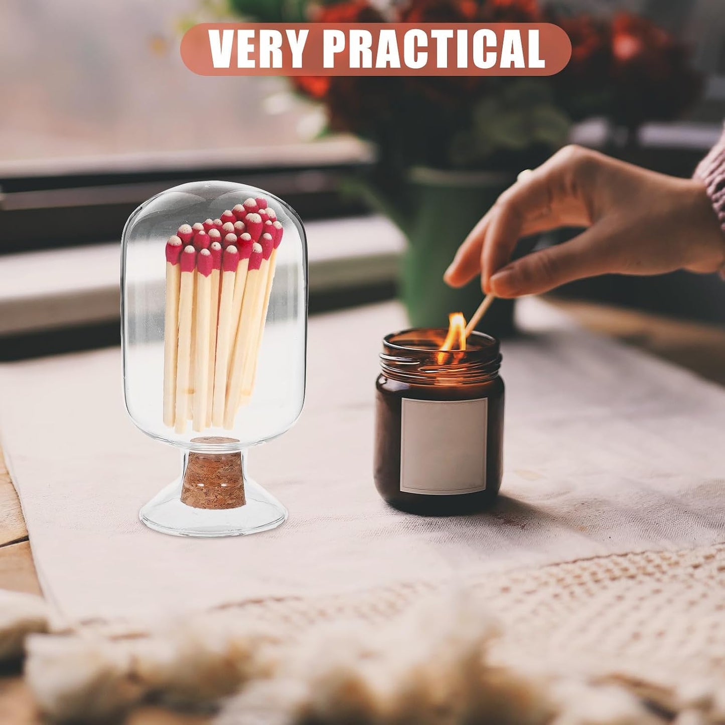 Transparent Glass Match Storage Jar with Cork Stopper Multipurpose Reliable Matchstick Holder for Decorative Display and Practical Use