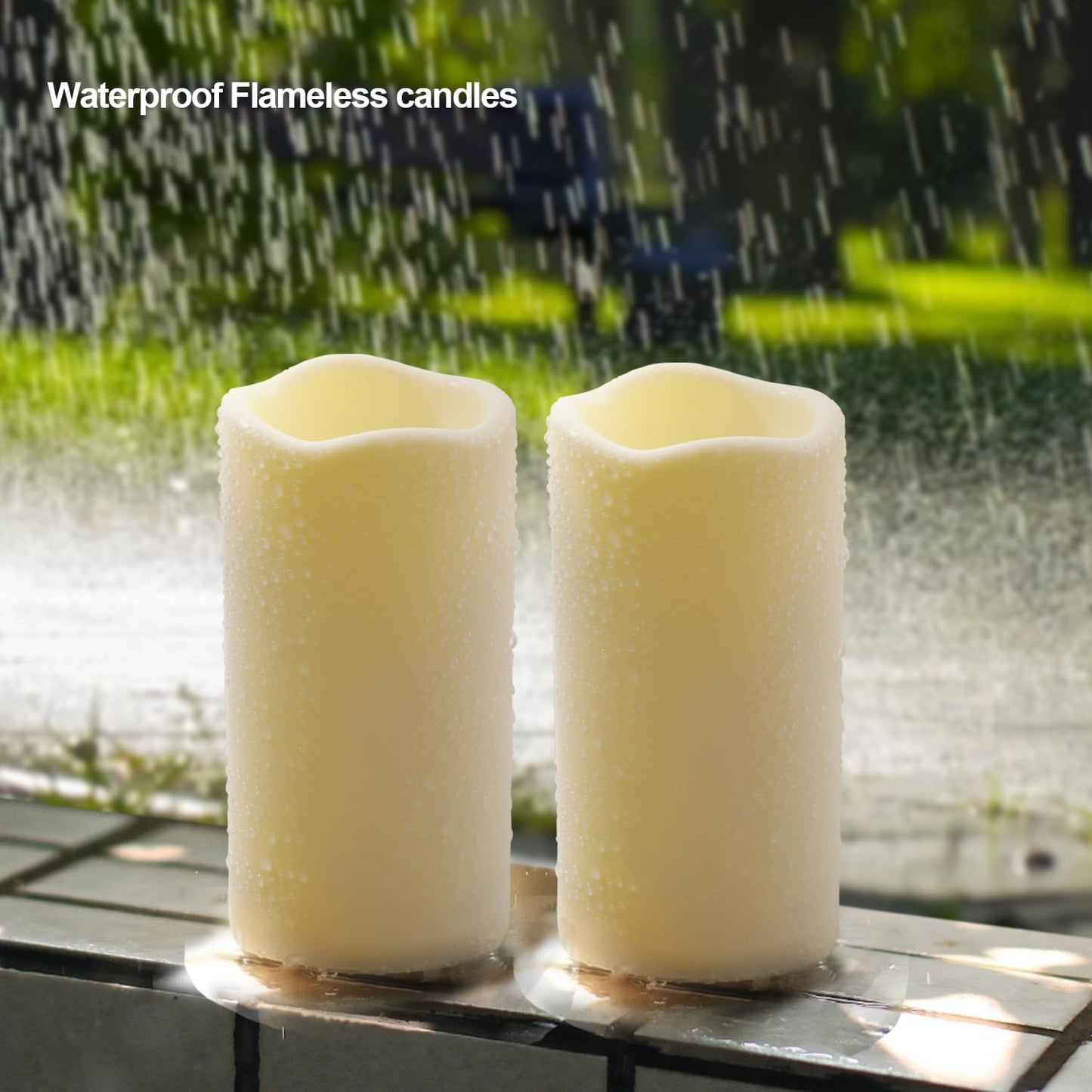 Flickering Flameless LED Candles with 10-Key Remote & Timer, Waterproof Outdoor Indoor f Battery Operated Candles for Home/Wedding/Festival Décor Set of 2 (D3 x H5.5) Ivory