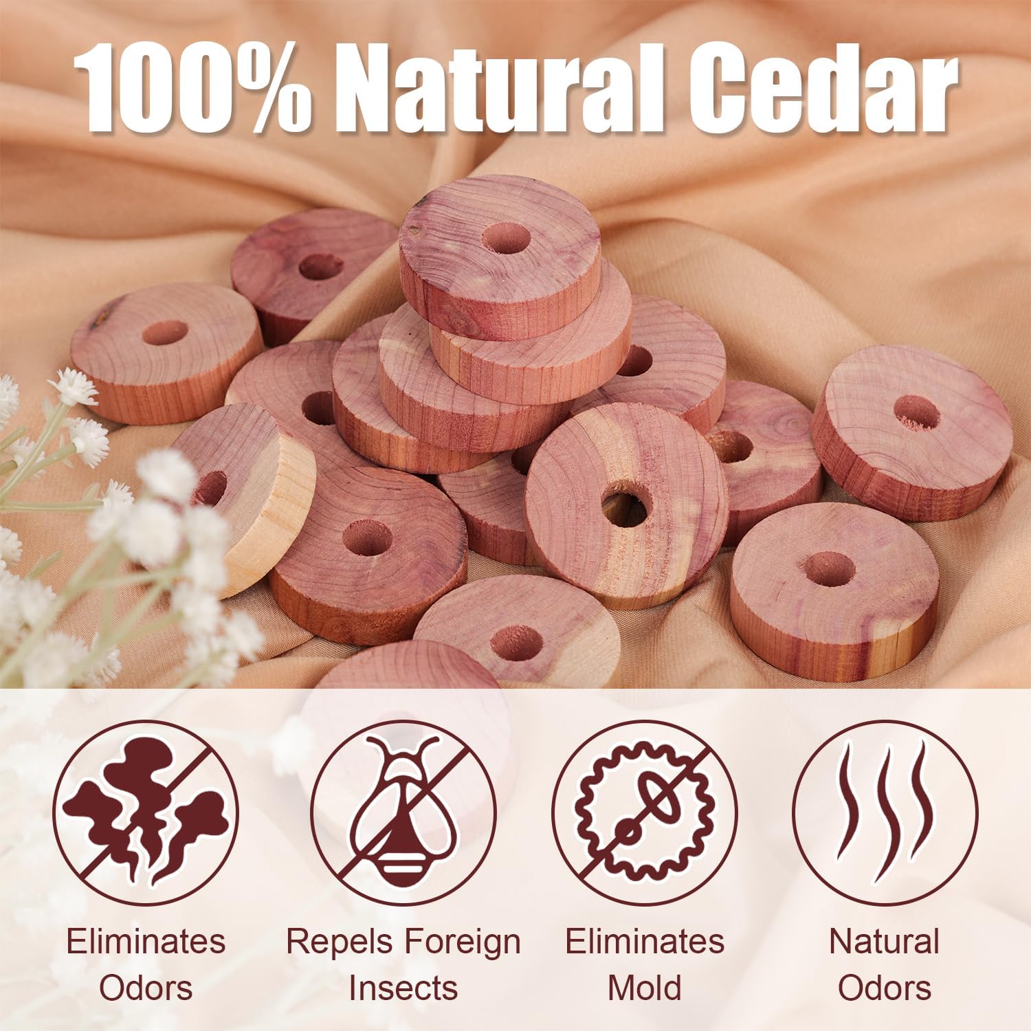 24pcs Cedar Blocks, Wooden Cedar Discs for Clothes Storage, Natural Wood Cedar Rings Aromatic Cedar Chip Accessories for House Closets Drawers