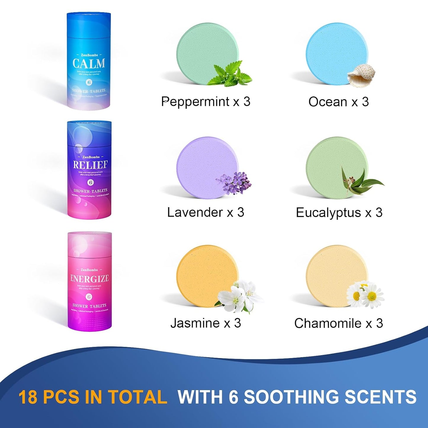 Shower Steamers, 18 Pack Set Shower Bombs with 6 Organic & Natural Fragrance, Self-Care & Relaxation Presents for Women and Men, Ideal for Personal Care and Birthday, Valentine's Day Presents