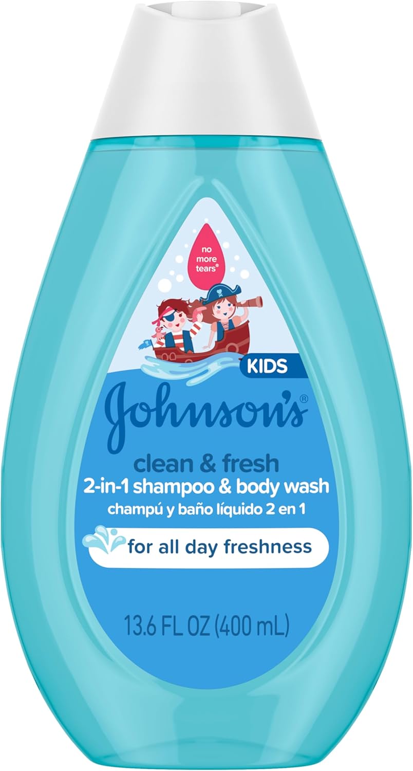 Johnson's Clean & Fresh Children's Shampoo & Body Wash, 2-in-1 Daily Hair & Body Wash for Kids & Toddlers Gently Cleanses Developing Hair, 13.6 fl. oz