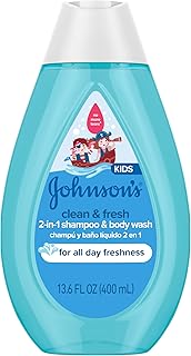 Johnson's Clean & Fresh Children's Shampoo & Body Wash, 2-in-1 Daily Hair & Body Wash for Kids & Toddlers Gently Cleanses Developing Hair, 13.6 fl. oz