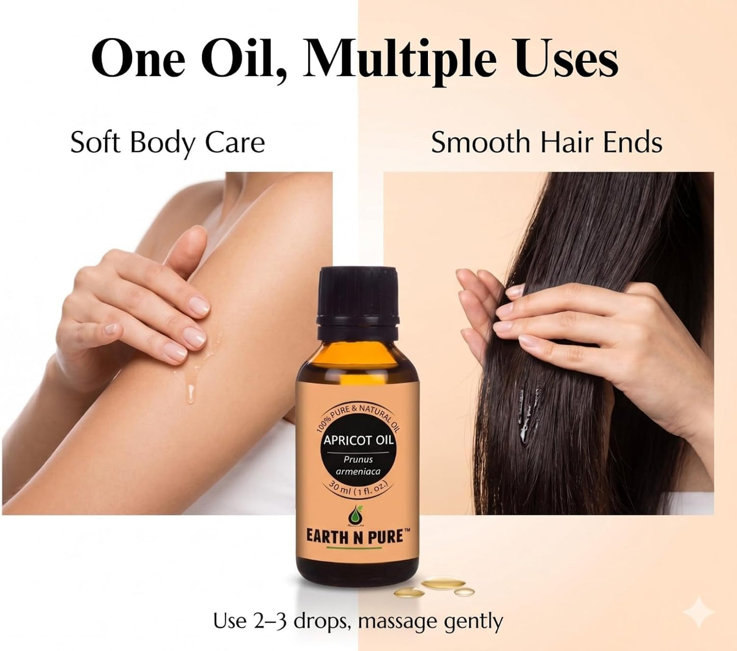 Earth N Pure Apricot Oil (Khumani Oil) Cold Pressed, Natural and Therapeutic Grade 30 ml