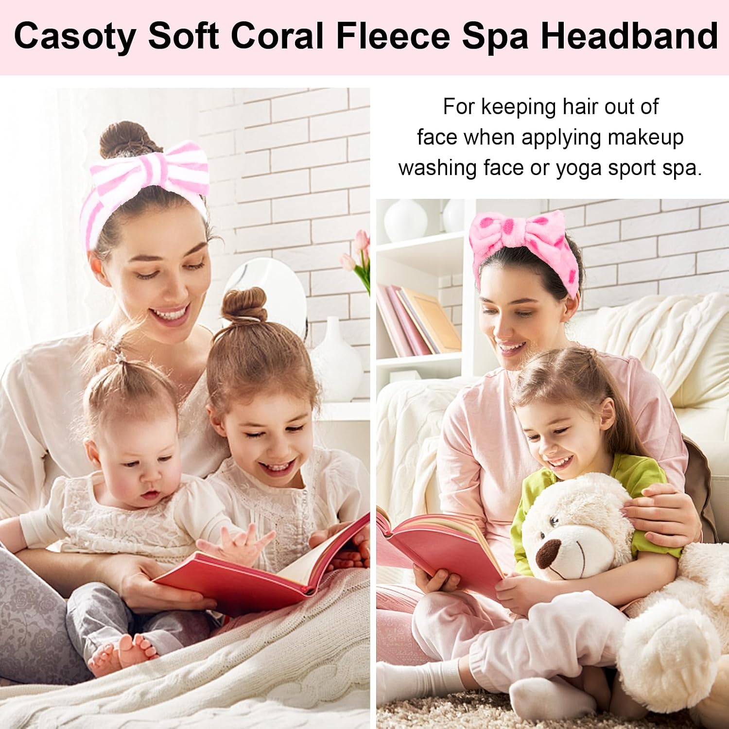 Casoty 10 Pcs Skincare Headbands, Spa Headband for Washing Face, Soft Coral Fleece Hair Bands for Makeup, Bow Headbands for Face Washing Shower Skin Care Yoga