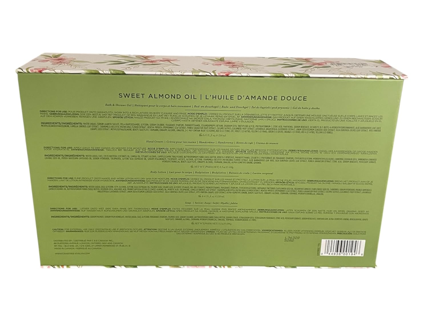 Crabtree & Evelyn Sweet Almond Oil Collection Set (Bath & Shower Gel 8.4 fl oz, Hand Therapy 3.5 oz, Body Lotion 8.4 fl oz, Bar Soap 3.5 oz)