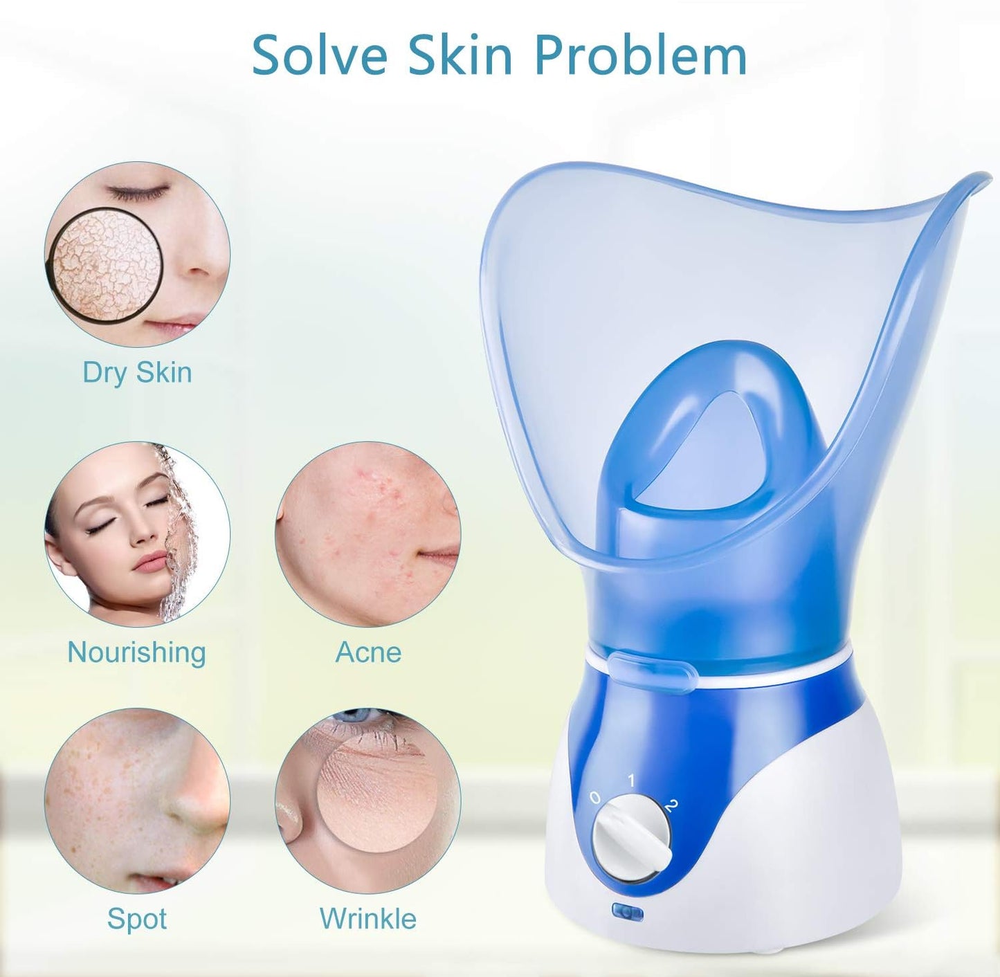 Face Steamer for Facial Deep Cleaning, Facial Steamer for Women, 2 Modes Nano Ionic Facial Steamer for Unclogs Pores, Hydrating, Blue(Include Blackhead Remover Kit, Brush, Headband)