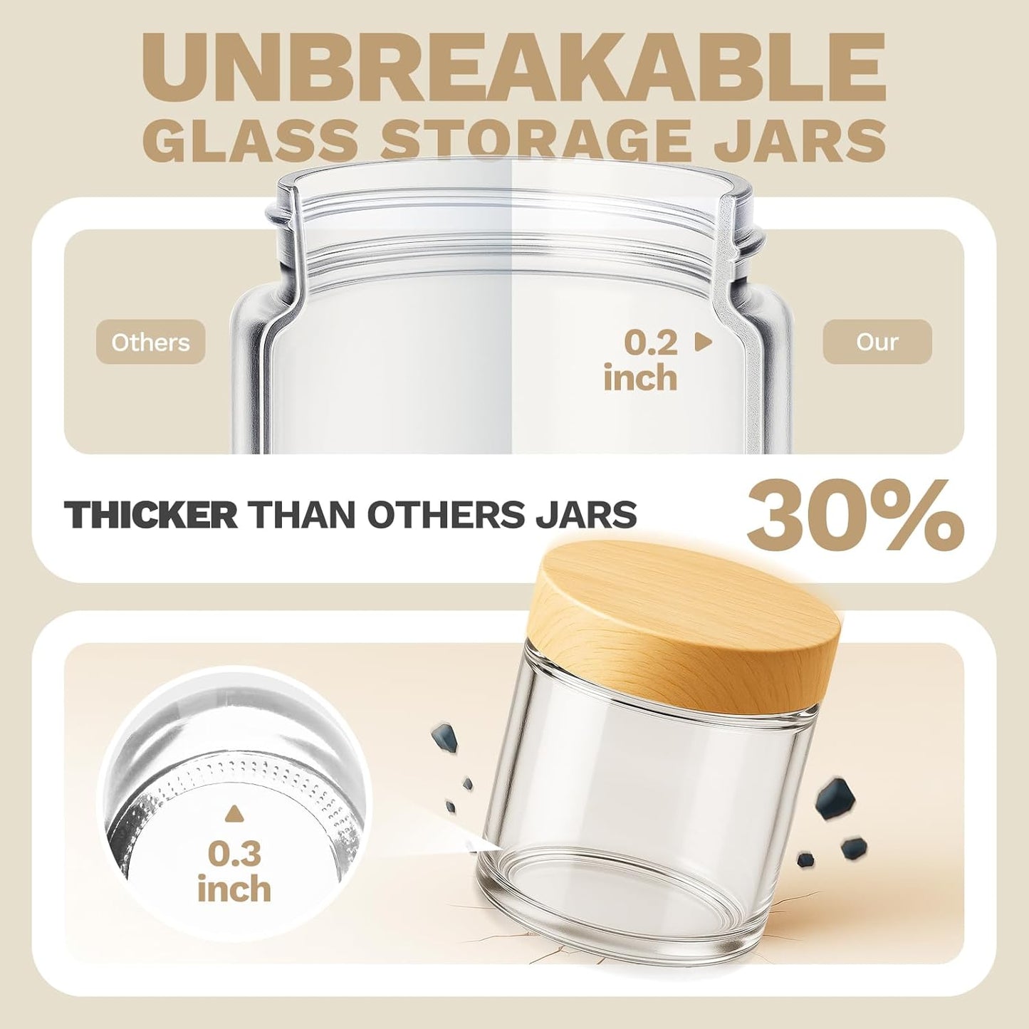 24Pcs 8 oz Clear Glass Candle Jars with Plastic Woodgrain Lids, Bumobum Body Butter Containers for Lotion, Creams, Body Scrubs, Ointments (240ml)