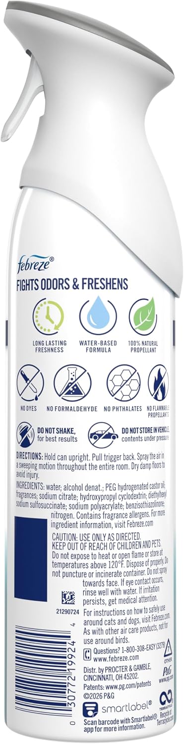 Febreze Air Mist, Air Freshener Spray, Odor Fighting Room Spray, Deodorizer for Home Bathroom Kitchen Office Apartment Dorm Room Classroom, Heavy Duty Crisp Clean Scent, 8.1oz, (Pack of 6)