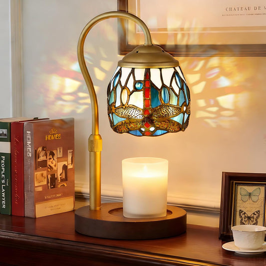 Dragonfly Tiffany Style Candle Warmer Lamp, Adjustable Height Candle Warmer Lamp with Timer and Dimmer, Dimmable Electric