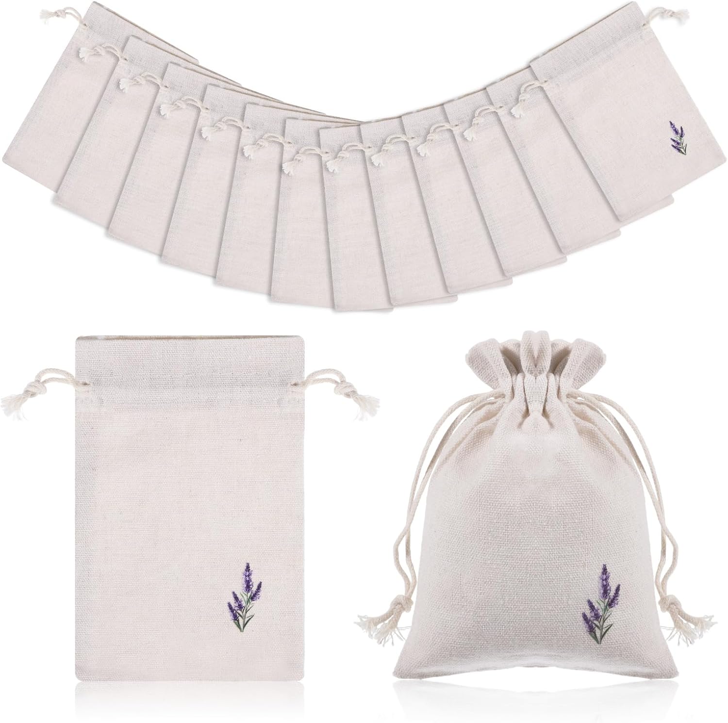 12 Pcs Cotton Lavender Drawstring Bags 4 x 6 Inch Reusable Muslin Drawstring Pouch Small Sachet Empty Bags Embroidered Cloth Bag Mini Fabric Bag for Filling Spice Jewelry Gift