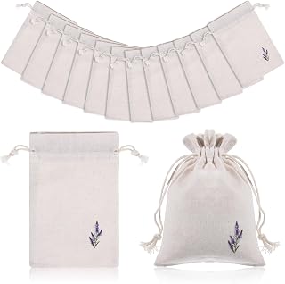 12 Pcs Cotton Lavender Drawstring Bags 4 x 6 Inch Reusable Muslin Drawstring Pouch Small Sachet Empty Bags Embroidered Cloth Bag Mini Fabric Bag for Filling Spice Jewelry Gift