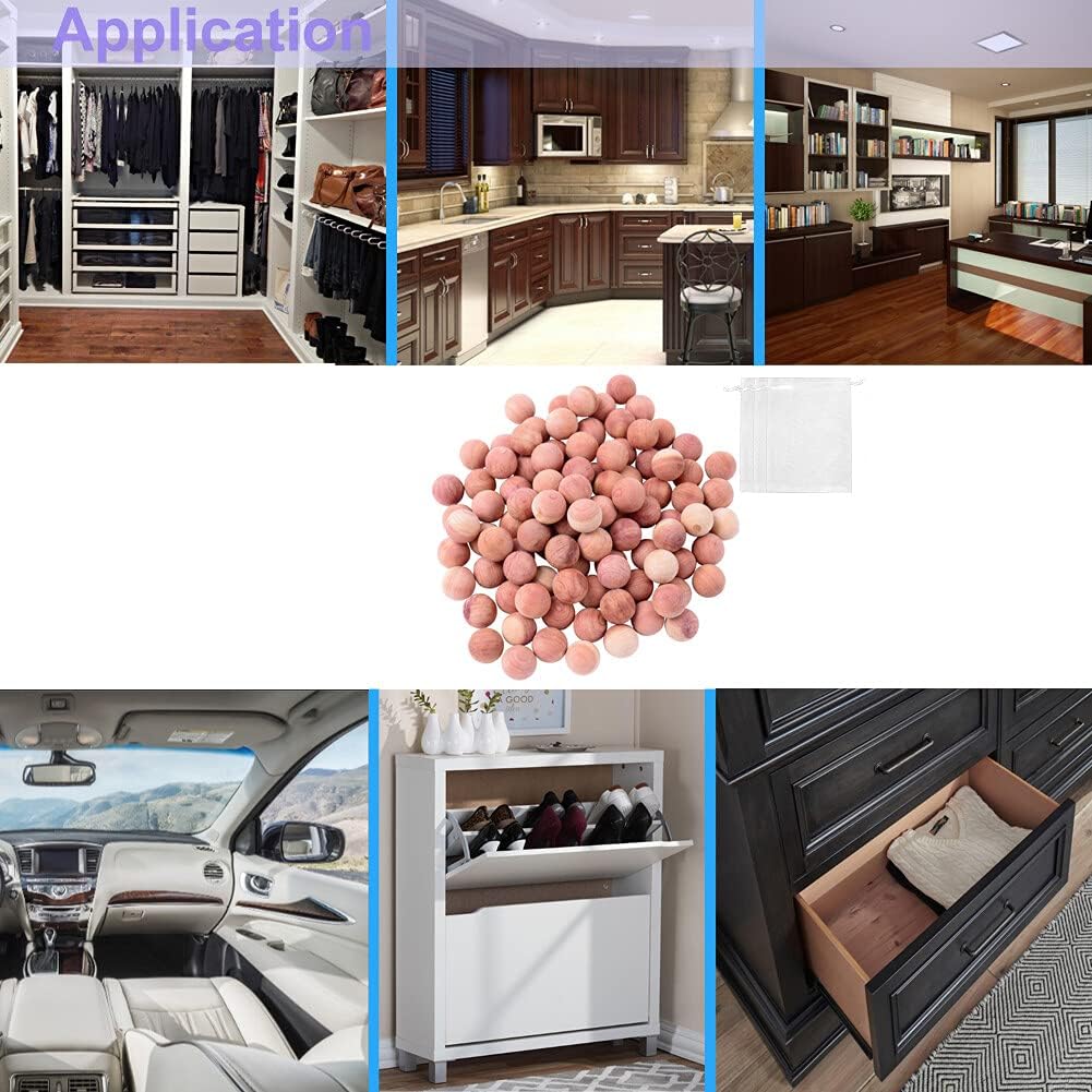 Cedar Balls for Clothes Storages, 100pc Red Cedar Balls for Closets and Drawers with 3 Satin Bags