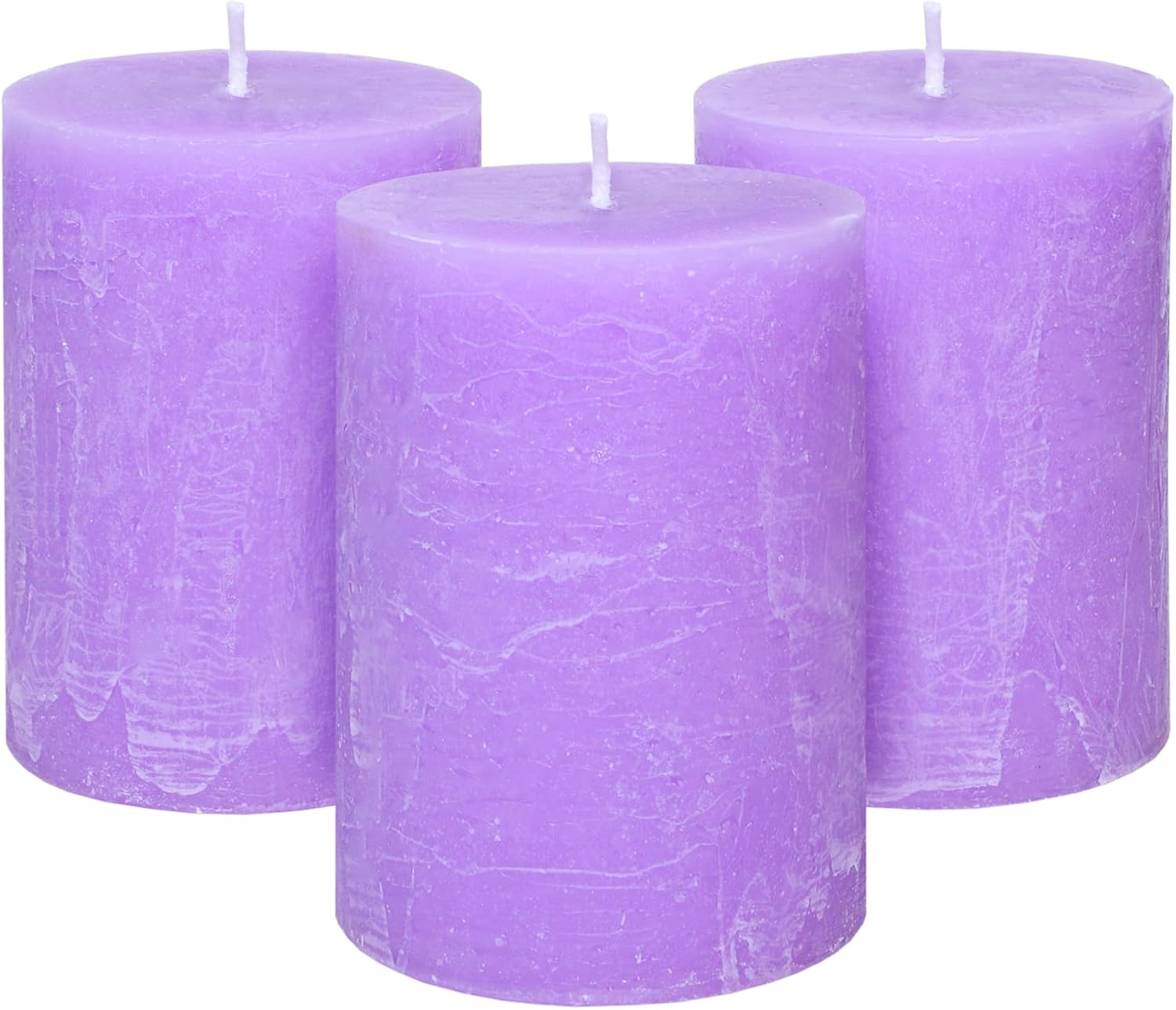 3x4 Inch Lavender Scented Pillar Candles Set of 3 Light Purple Hand-Poured Candle Long-Lasting Burn Rustic Decorative Dripless Candle for Home Scented Stress Relief Meditation