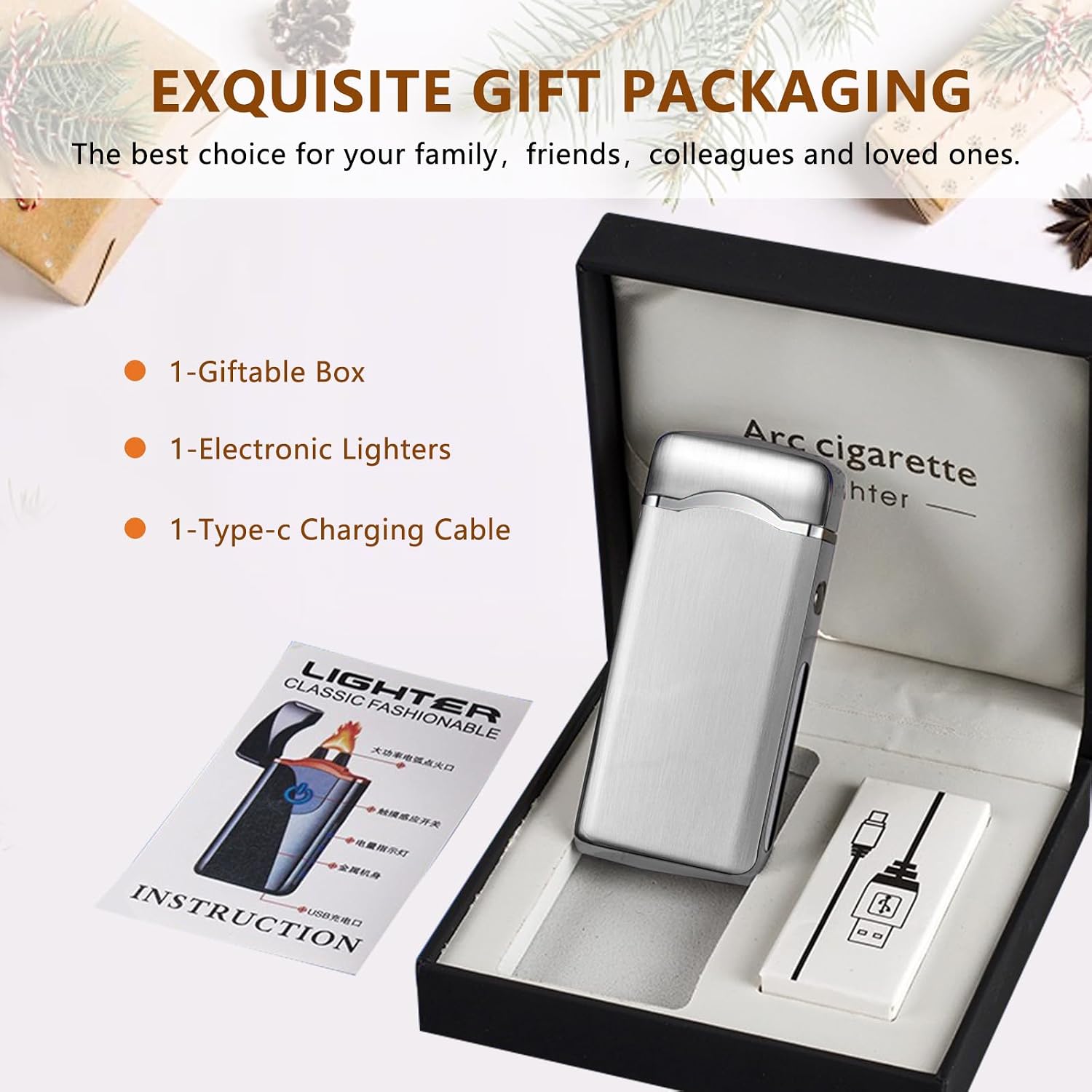 SKRFIRE Dual Arc Electric Lighter – Upgraded Plasma Lighter, Rechargeable with Touch Ignition, Digital Battery Display, Windproof for Candle, BBQ, Camping & Travel (Silver Ice