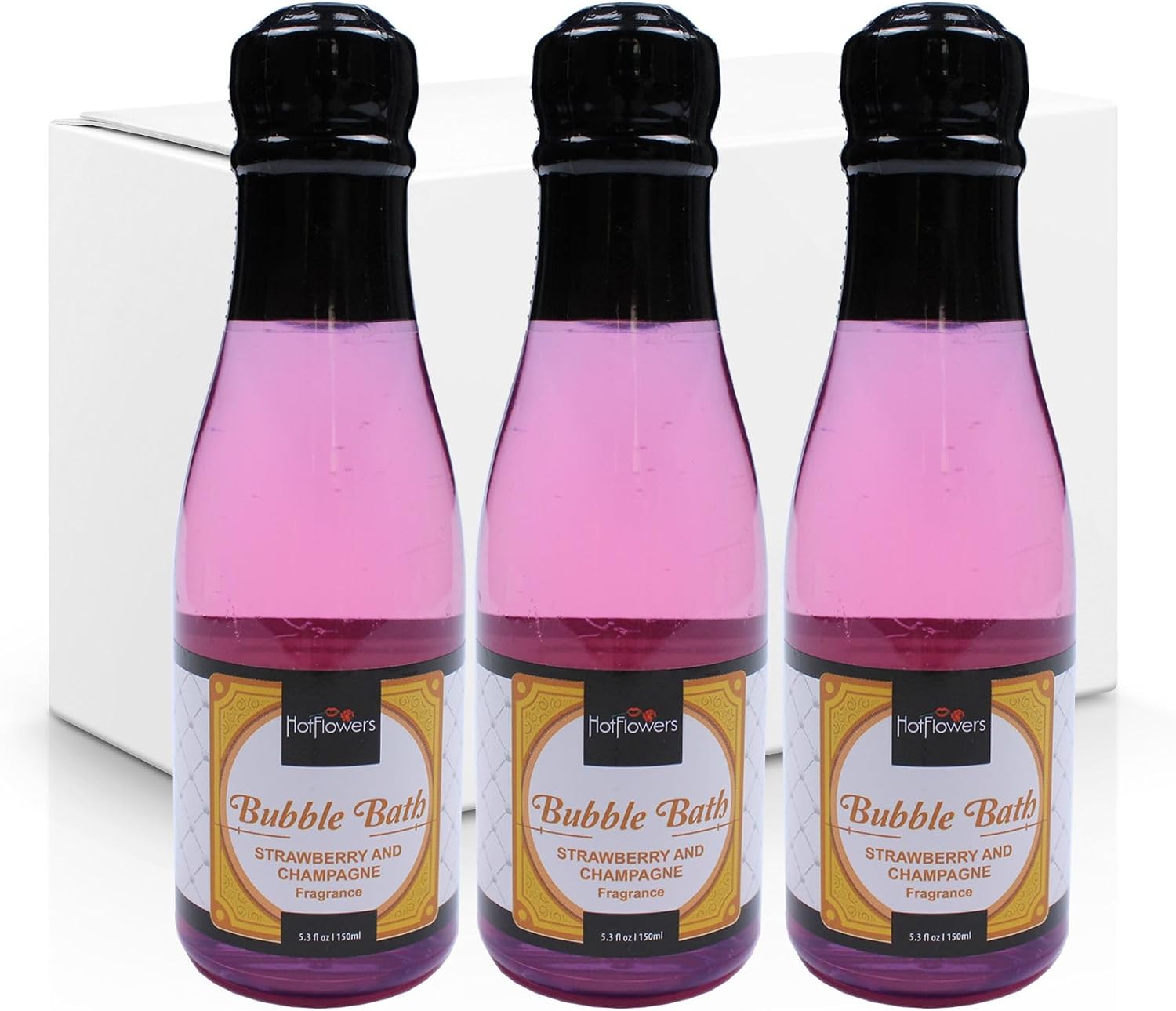 Hot Flowers Bubble Bath Scented – Women and Men Bath Foam Products – Relaxing, Foaming, and Moisturizing Adult Soak – Special Small Champagne-Shaped Pet Bottle - Strawberry with Champagne Scent (3)