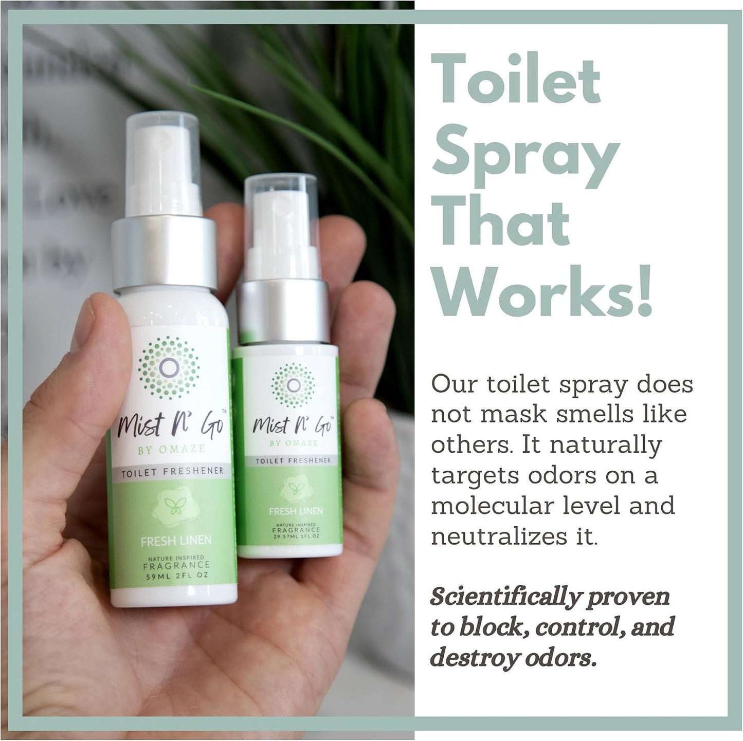 by Omaze Travel Bathroom Spray - Toilet Odor Eliminator & Air Freshener - Fresh Linen (1oz x5)