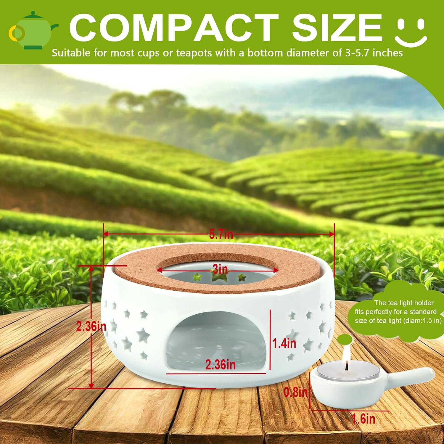 KAYCROWN Teapot Warmer, Ceramic Tea Warmer for Teapot, Tealight Warmer with Tealight Holder for Heating Coffee Milk Tea Warmer, Teapot Heater (White)