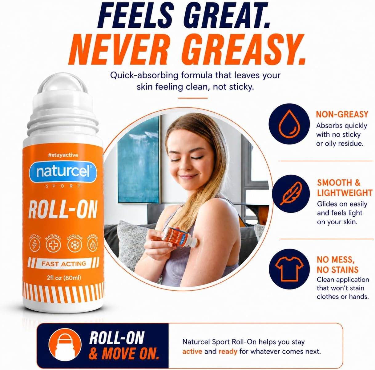 Roll-On, Topical Reliever for Aches and Pains of Muscles and Joints, Cooling, Fast Acting, Mess Free Massage Roller, Colorless (2 Fl Oz)
