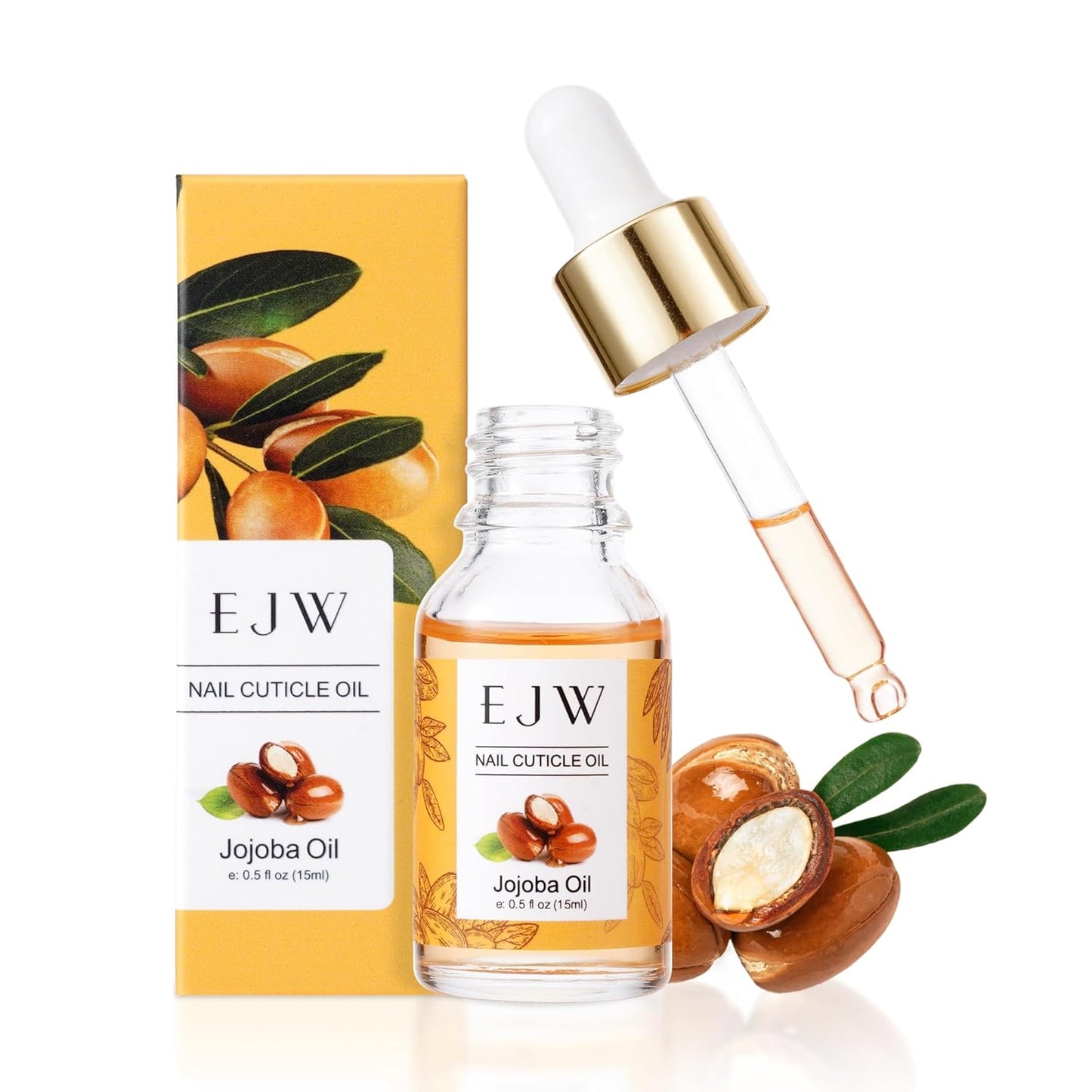 EJW Jojoba Oil for Nail, Cuticle Oil with Sea Buckthorn & Vitamin E, Nail Strengthener and Growth for Dry Cuticles, Fingertips & Elbows, 0.5 Fl Oz