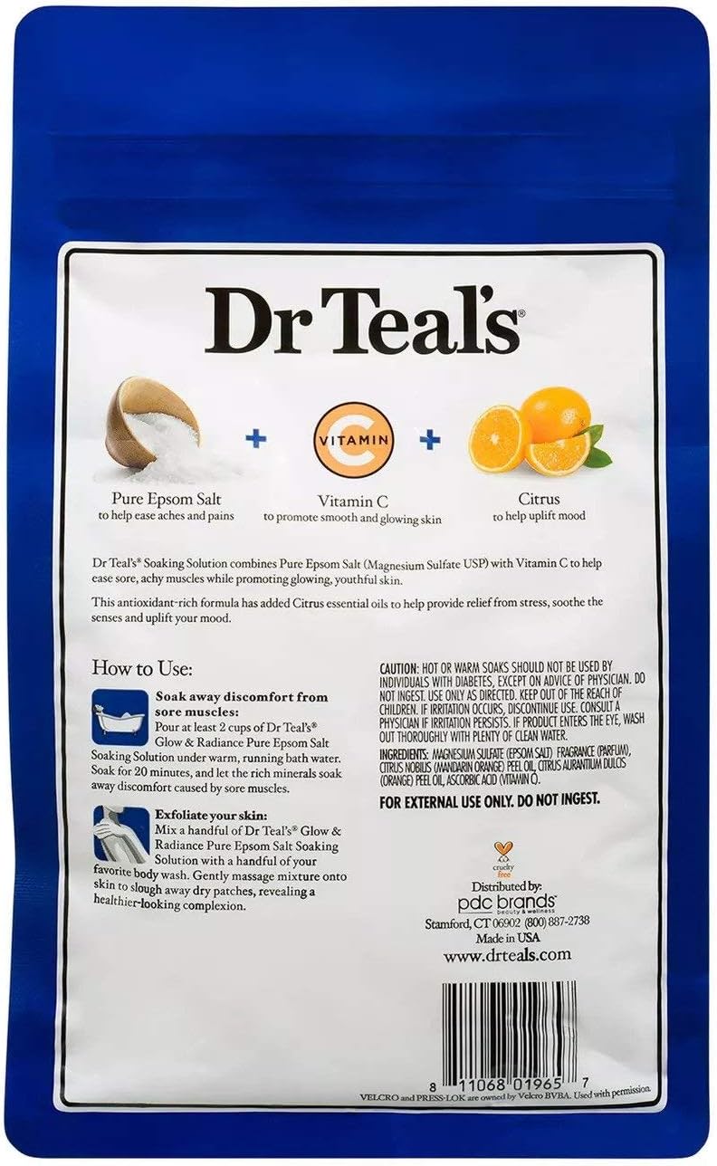 Dr Teal's Pure Epsom Salt Bath Variety Gift Set (2 Pack, 3lb Ea.) - Relax & Relief Eucalyptus & Spearmint, Glow & Radiance Vitamin C & Citrus - Essential Oils Soothe the Mind, Alleviated Daily Stress