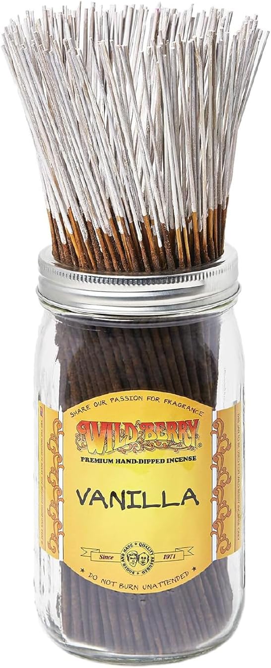 Wild Berry Incense Sticks - Vanilla - Warm Vanilla Bean and Bourbon Scent - Hand Dipped in The USA (100 Count)
