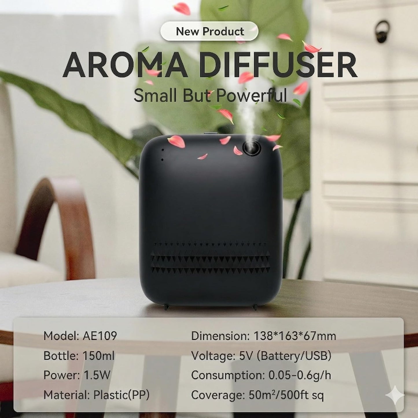 150ml Waterless Essential Oil Cold Air Diffuser for Large Room, Scent Machine Covers 1000 Sq.Ft, Wall Mount & Battery Operated Aroma Diffuser for Home Hotel Office.