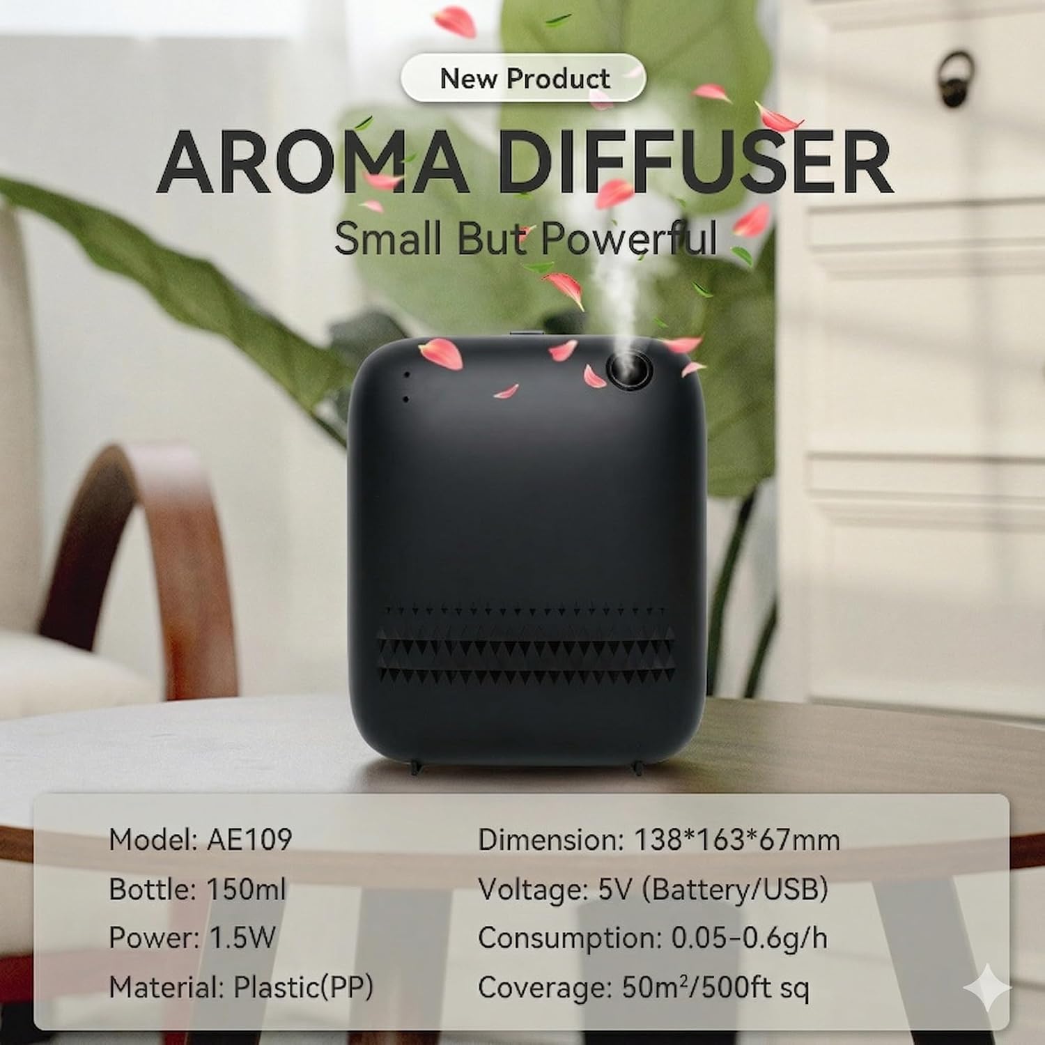 150ml Waterless Essential Oil Cold Air Diffuser for Large Room, Scent Machine Covers 1000 Sq.Ft, Wall Mount & Battery Operated Aroma Diffuser for Home Hotel Office.