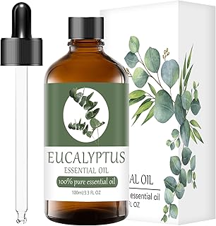 Eucalyptus Essential Oil 100% Pure & Natural Organic (3.3 Fl. Oz) for Humidifiers, Skin Care, Massage, Aromatherapy, Premium Delicate Grade with Glass Dropper for Air Freshening, Cleaning, Home