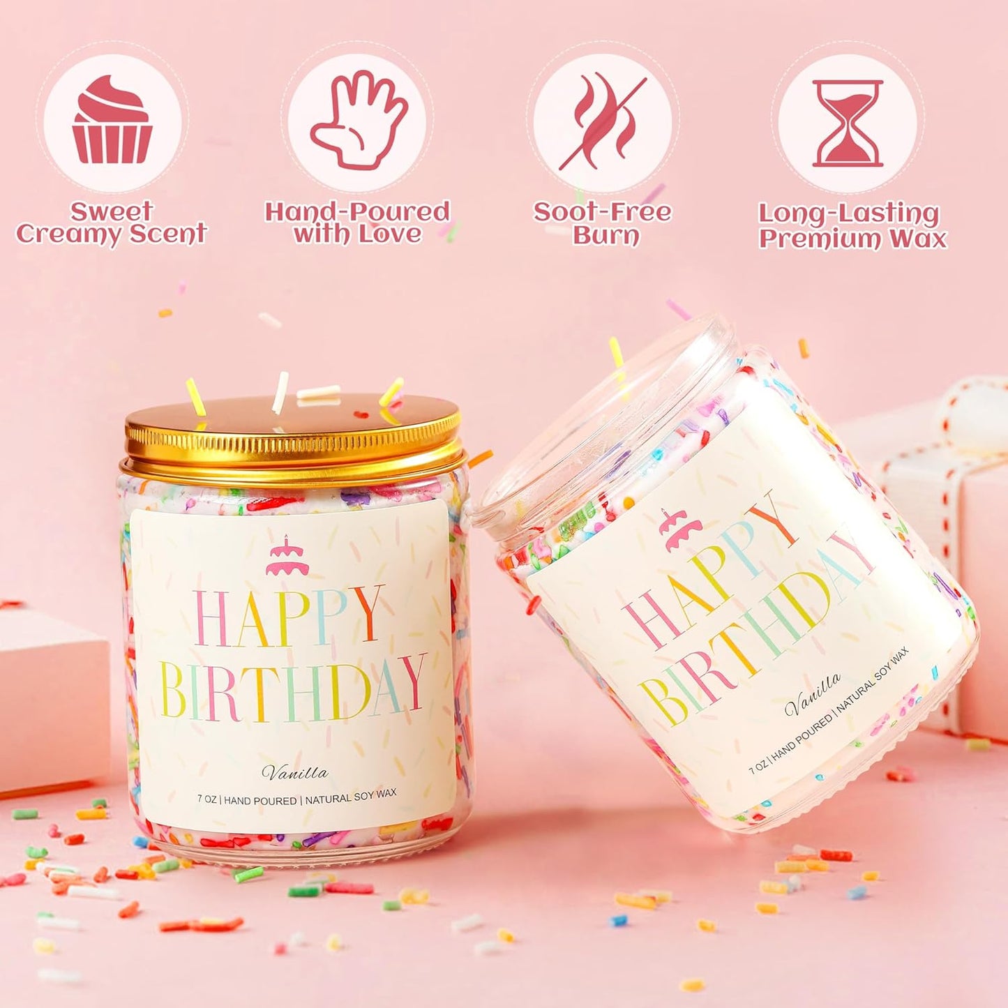 PHD CAKE Happy Birthday Candle - Birthday Gifts for Women, Men, Mom, Dad, Sister, Teacher, Friends, Natural Soy Wax Vanilla Scented Candles