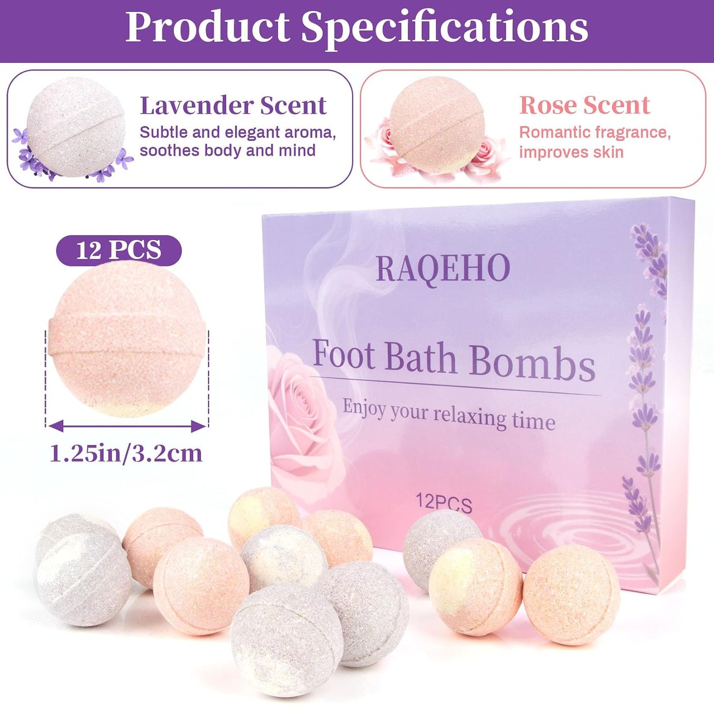 12PCS Foot Bath Bombs - Rose Lavender Aromatherapy Foot Bath Soak Individually Wrapped with Sea Salt for Dry Cracked Feet Softener Exfoliator Odor Home Spa Essentials Pedicure Supplies