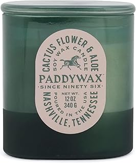 Paddywax Vista Scented Candle with Lid in Reusable Tonal Glass Jar, Clean-Burn 2-Wick Soy Candle with Approx. 84 Hour Burn Time, Decorative Gift Candles for Home, Cactus Flower & Aloe, 12 oz