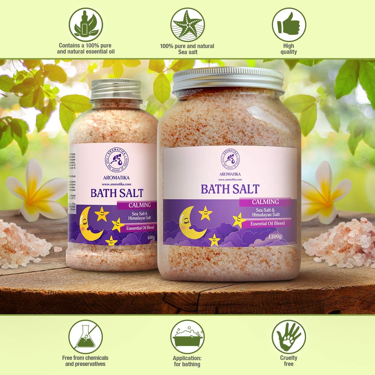Calming Bath Salts 46 Oz - 1300g - w/Sandalwood & Lavender & Bergamot Essential Oils - Natural Bath Sea Salts 1.3 kg - Good Sleep - Relaxing - Body Care - Beauty - Aromatherapy