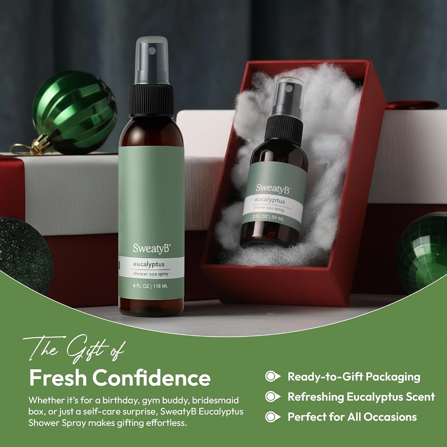 SweatyB® Eucalyptus Shower Spray – 100% Pure Eucalyptus Essential Oil Shower Mist for Sauna & Steam Room – Natural Aromatherapy for Stress & Sinus Relief – Vegan – Made in USA – 2 oz