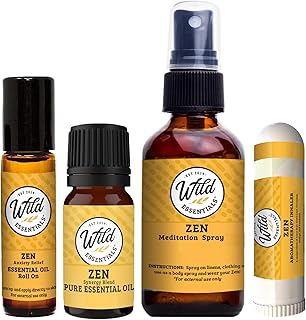 Zen Essential Oil Bundle – Relaxation & Meditation Blend | Oil, Roll-On, Spray & Inhaler | Wild Essentials Aromatherapy