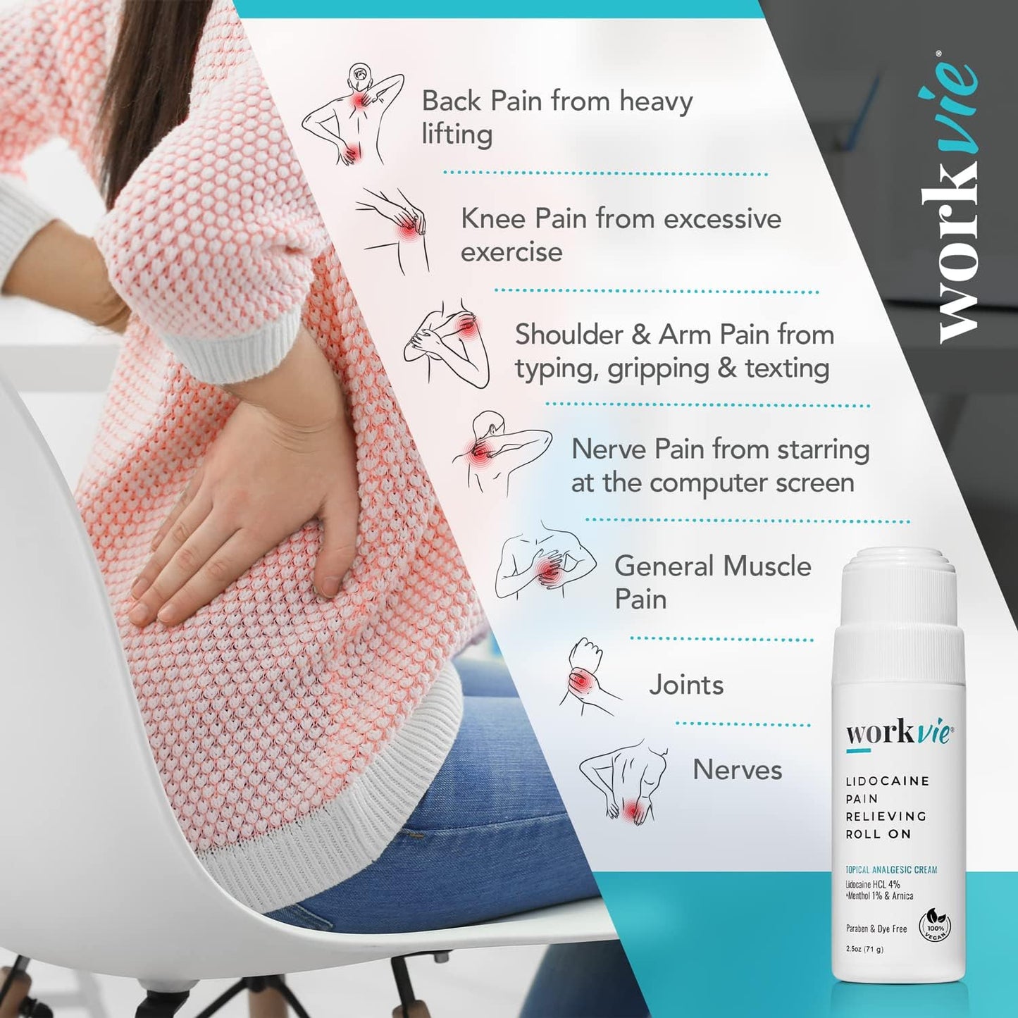 Lidocaine Pain Relief Roll On 2 Pack & Easy Reach Applicator Tool – Fast Acting Topical Lidocaine Maximum Strength with Arnica Montana & Aloe Vera for Muscles, Joints, Back, Neck & Feet