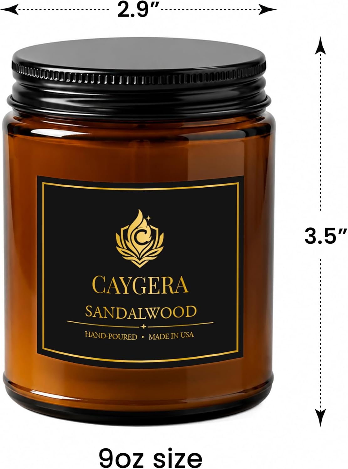 Hand-Poured Candle, Soy Wax Blend Scented Candle, Amber Glass Jar with Lid, Long Burn Time, Small Batch Handmade Home Fragrance Candle for Relaxation & Home Decor (9 Oz, Sandalwood)