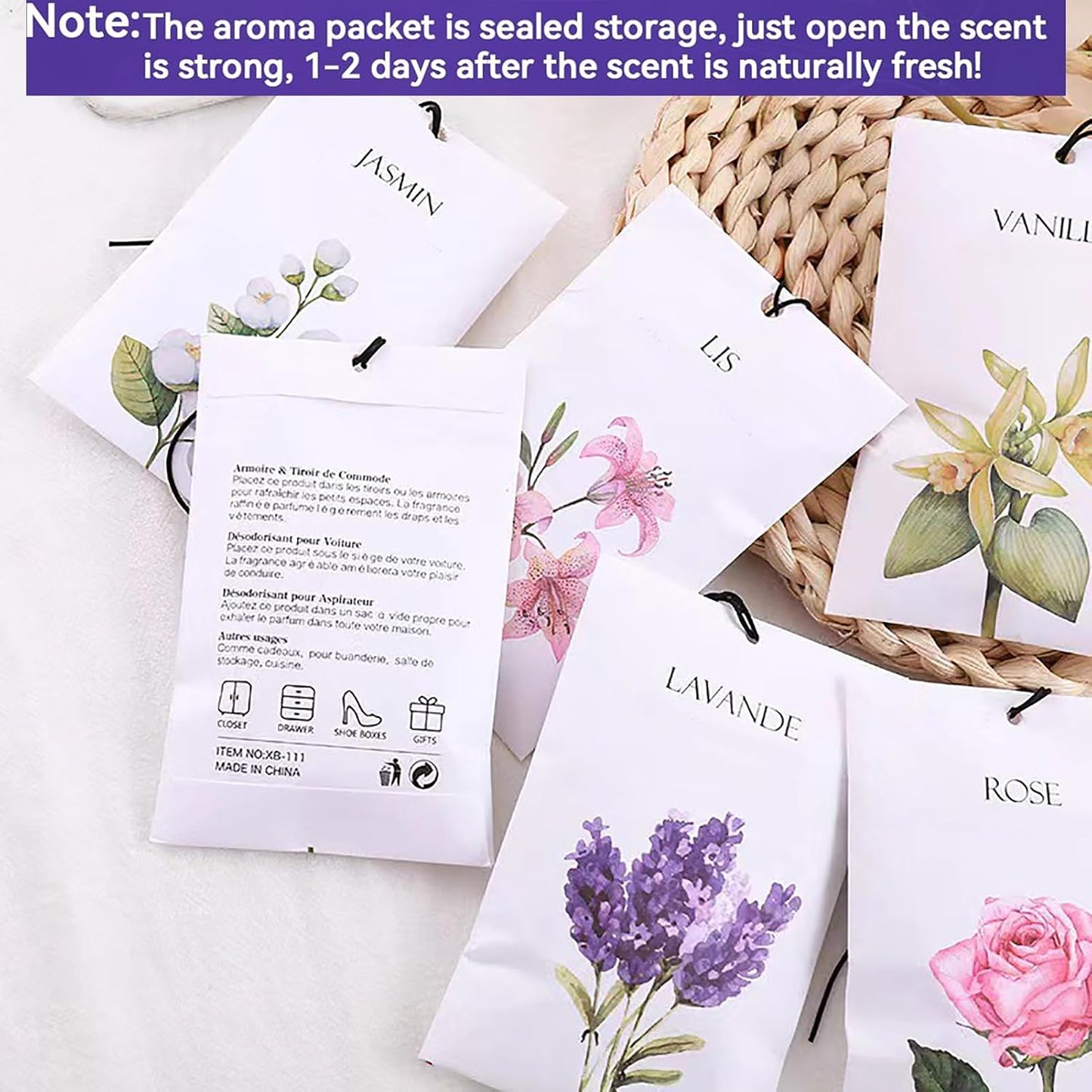 Jasmine Sachets, Fresh Scents Sachet Packets, Hanging Scent, Lavender Bags for Drawers and Closets, Closet Decor, Prayer Closet Essentials, Sachets Bags Drawer Deodorizers Home Fragrance, 6 Packs