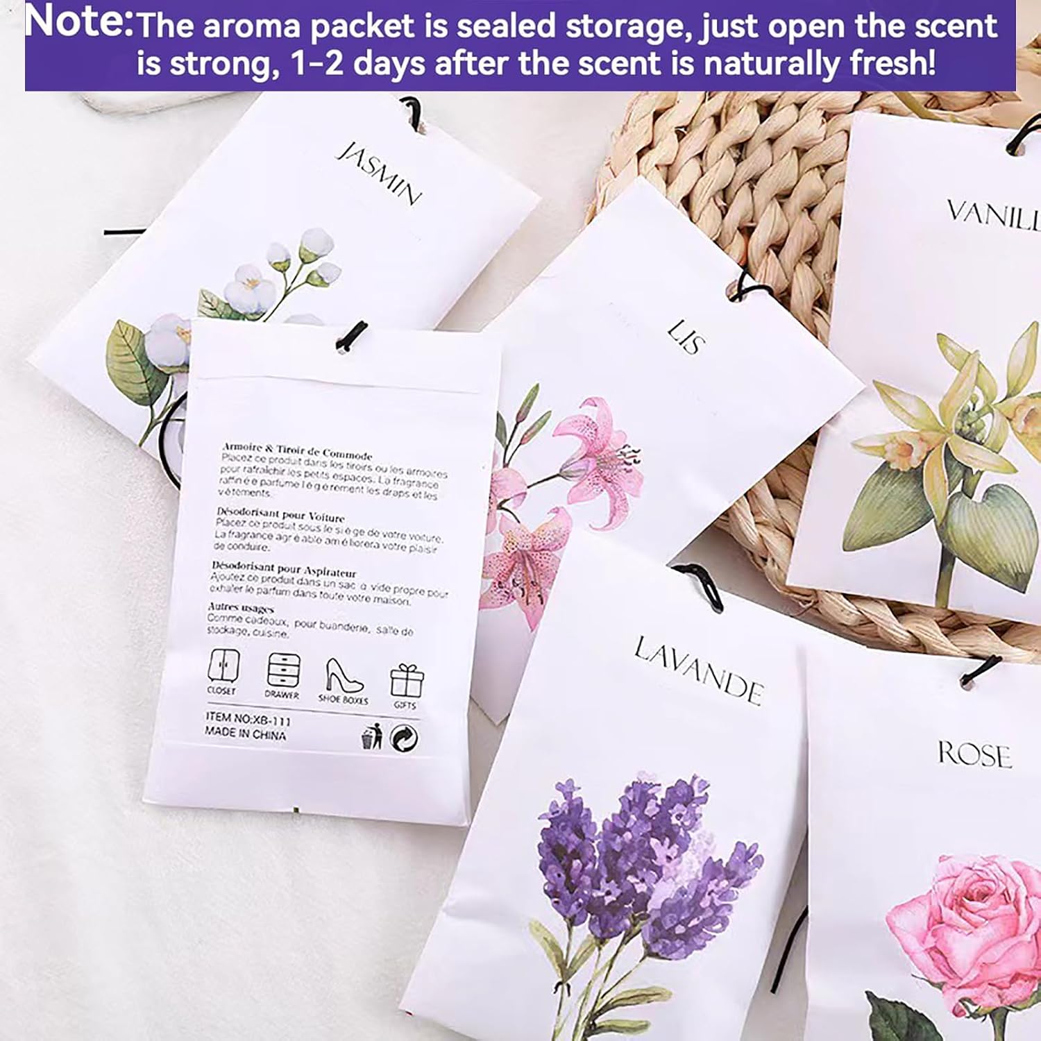 Jasmine Sachets, Fresh Scents Sachet Packets, Hanging Scent, Lavender Bags for Drawers and Closets, Closet Decor, Prayer Closet Essentials, Sachets Bags Drawer Deodorizers Home Fragrance, 6 Packs
