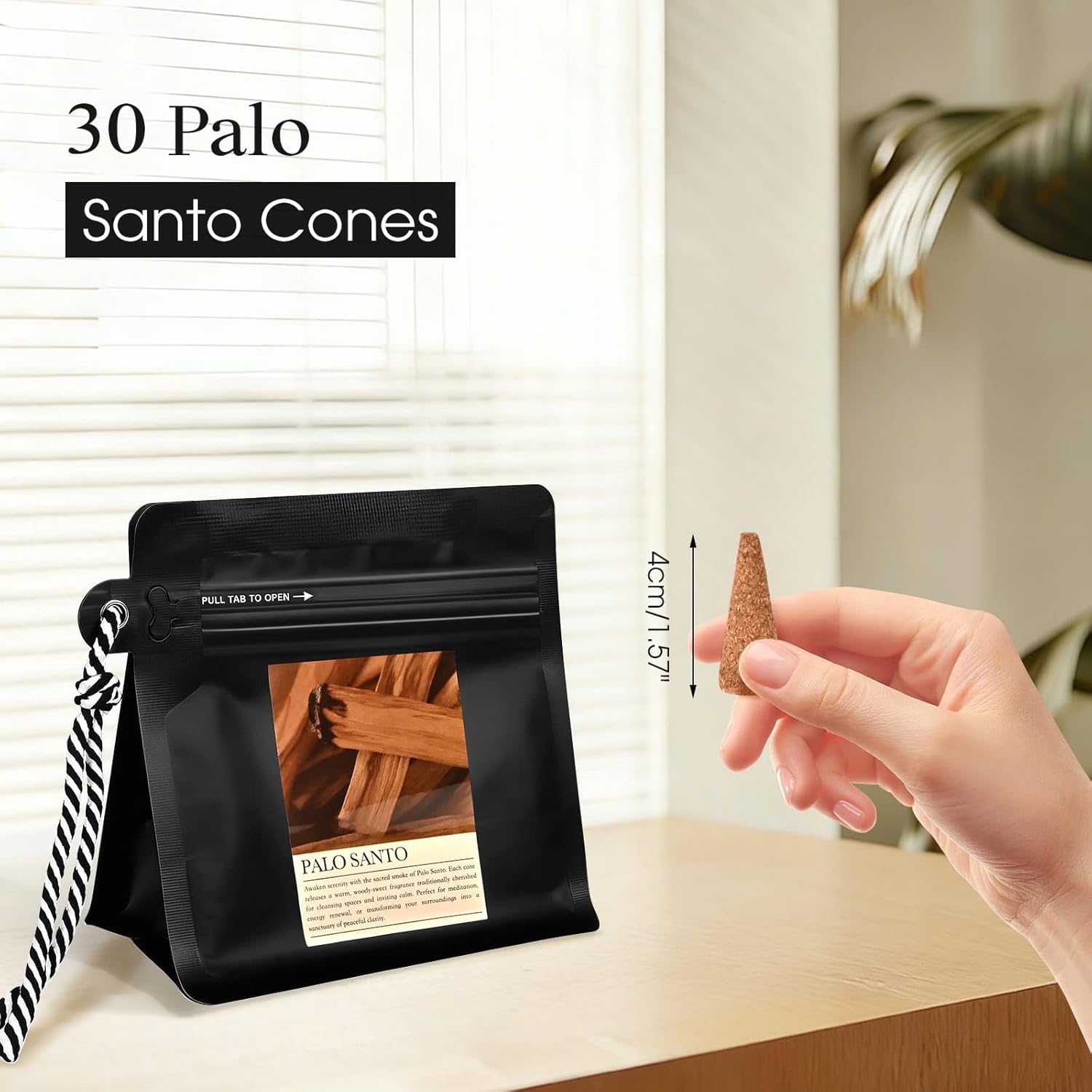 Palo Santo Incense Cones 30 Pcs with Holder - Natural Scent for Meditation & Space Cleansing