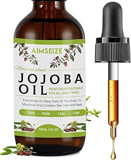AIMSEIZE Jojoba Oil Organic (4oz), 100% Pure Stimulate Growth for Hair & Eyebrows, Moisturizing Massage Oil for Face, Hair, Skin & Nails