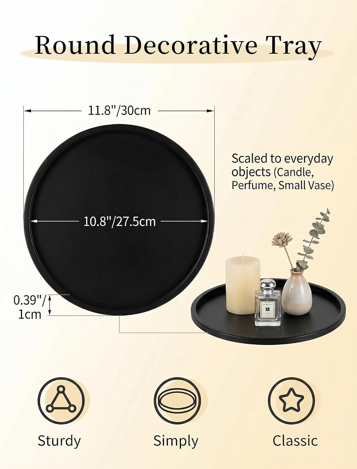 Romadedi Black Round Candle Tray: Metal Decorative Trays for Coffee Table Centerpiece Kitchen Bathroom Counter Modern Farmhouse Home Decor 11.8 Inches
