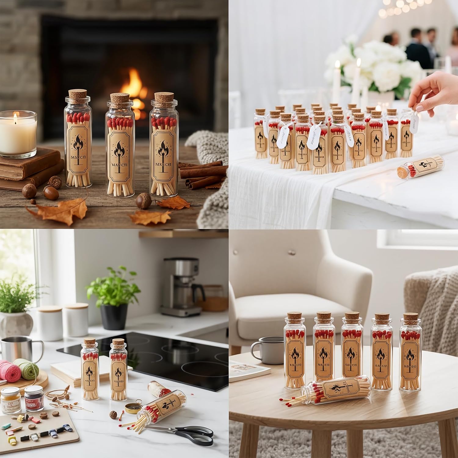 24 Set Glass Match Holder with Striker sticker & Cork Top, Clear Decorative Wedding Matches Jars Bulk，Matches in a jar with striker for Weddings Bridal Showers DIY Custom Party Favors Guests Gifts