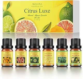 Citrus Essential Oils Set for Diffuser - 6x10ml Aromatherapy Oils Including Bergamot, Lemon, Grapefruit, Lime, Lemongrass, and Citrus Bloom - Essential Oils for Diffuser Use at Home or Office
